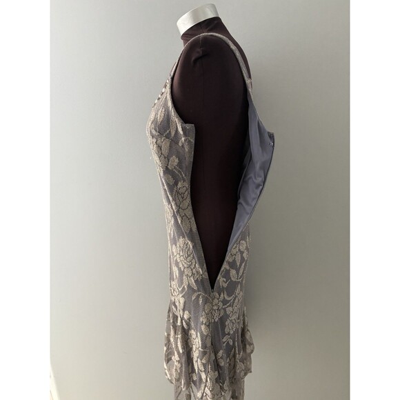 Y2K Lace Midi Dress Sz 6 Gray Gold Metallic Whimsigoth Fairy Grunge Babydoll * - Picture 4 of 16